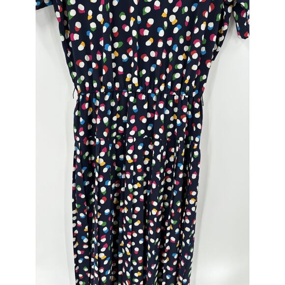 Liz Roberts Vintage Dress Womens Large XL Blue Polka Dot Pleated Button Front - Picture 8 of 15